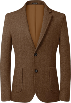 Mens Herringbone Tweed Blazer Vintage Wool Blend Sport Coat Jacket 2 Button Casual Wedding Groomsmen Prom Suit Light Brown Large