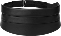 Made in Italy Men's Black Leather Cummerbund Tuxedo Belt Large: Adjustable from 36'' to 44''
