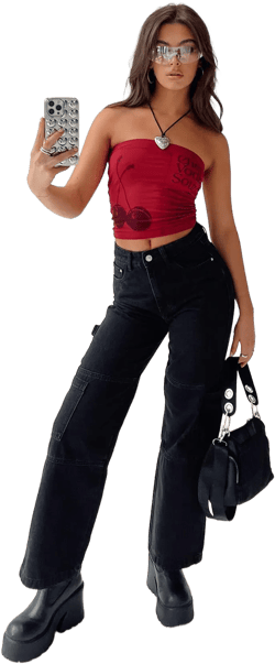 Thomson High Rise Wide Leg Cargo Jeans Black