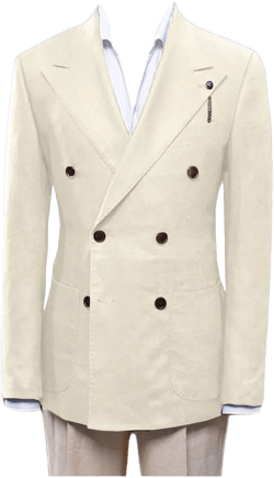 Double Breasted Peak Lapel Blazer Jacket for Men Linen Slim Fit Wedding Business Casual Sport Coats Beige X-Large