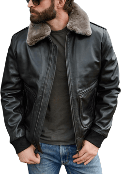 PeterSign Handcrafted Black Leather Bomber Jacket with Shearling Collar | Aviator Flight Jacket | Genuine Pilot Style Coat for Men