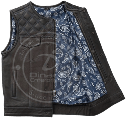New Mens Handmade Genuine Cowhide Leather Vests Diamond Quilted Durable Stitch Bikers Club Riding Vests | Motorbike Club Jacket Black/Blue