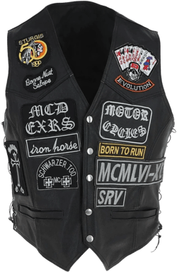 Leather Laced Patch Waistcoat Black Biker Vest | Personalized Biker Leather Vest