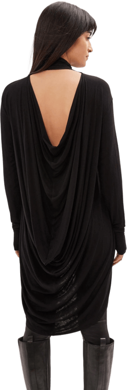 Sheer Asymmetric Tunic, Long Sleeve Tunic Top, Cutout Long Top, Turtleneck Tunic, Draped High Low Tunic, Halle Tunic, Marcella - MB2027