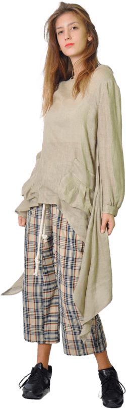 Linen Maxi Tunic, Beige Linen Tunic, Natural Linen Tunic, High Low Linen Tunic, Long Sleeves Top with Pockets in an Asymmetric Style, Gabyga