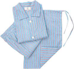 Men&#39;s Pajamas Set, Lined Pj Sets for Men, 100% Cotton Long Sleeves & Pajamas , Breathable And Light Cotton Pjs (Light Blue With Brown Lined)