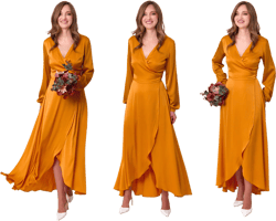 Silk dress in gold, wrap dress, bridesmaid dress, wedding guest dress, women dress, evening dress, long dress, bridesmaid gift