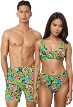 Matching Swimsuits Tropical Floral Print Bathing Suits for Couple Swimwear for Honeymoon or Wedding Gift for Bride and Groom Beach Vacation