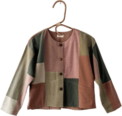 Organic Patchwork Jacket, Upcycled Organic Cotton, Handwoven in Natural Dyes, Mauve- Olive, Green, Natural Dyes, Ready to Ship