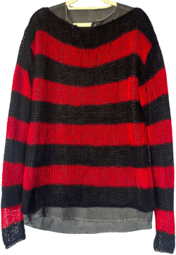 Striped Mohair Jumper, Red Black Stripes Sweater, Womens Mens Unisex Knit Sweater, Post Punk Grunge Outfit, Oversized Fitting Long Sleeve