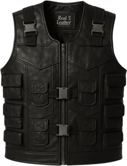 Tactical Black Leather Utility Vest – Multi-Pocket Combat Style Gear