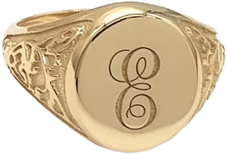 Custom Signet Solid Gold Ring for Him or Her, Unisex 13 x 11.5mm - Oval Classic Style Men Signet Ring, ANY ENGRAVING Design of Coat of Arms