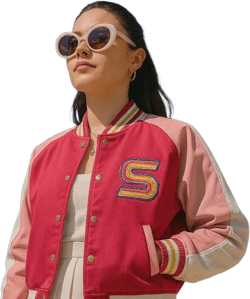 Margaret Qualley/Sue Retro Pink Varsity Jacket Women’s | Vintage Style S Bomber Preppy Baseball Jacket The Substance Sue Bomber gift Jacket