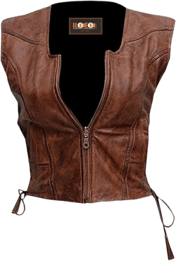 Brown Women Side Laces Leather Cowboy Vest