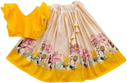 Little Girls Soft and breathable Georgette Lehenga paired with Designer Blouse Diwali Ready to Wear Layered ruffle sleeve Top With Skirt