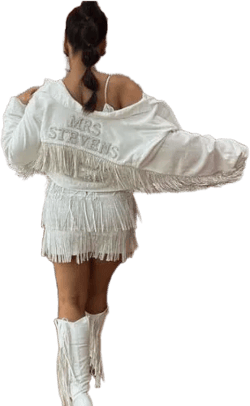 Mrs Customized Denim jacket with fringes, White Custom Bridal Jacket, Pearls Jacket with fringes, Mrs. Denim Custom Jacket -fringes pearl