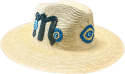 Embroidered evil eye inicial straw hat