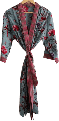 Green 100% Cotton Indian Beach Kimono Robe ,Kimono Robe,Cotton Robe,Shower Robe, Maternity Robe Bath robe Dressing Gown Beachwear long/short