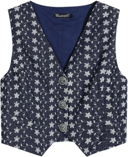 Navy Blue Floral Linen-Blend Button Vest for Women, Boho Summer Waistcoat