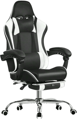 Ergonomic Gaming Chair With Footrest, Comfy Recliner Computer Chair, Swivel Seat, Height Adjustable, High Back PU Leather, Lumbar Support, Headrest For Adults, Black,8304348