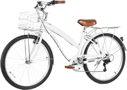 hykolity 26 inch Cruiser Bike Beach Bicycle City Bike Commuter Cycling 7 Speed for Adult Women Height 60-72 inch Front Basket Rear Rack Pale White