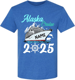Custom Alaska Cruise 2025 Shirts, Personalized Family Alaska Cruise Matching Tees, Group and Friends Trip Outfits Adult XX-Large Heather True Royal