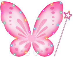 Girls Fairy Butterfly Wings with LED Light, Fairy Wings Light Up Star Wands for Girls Kids Women Halloween Dress Up (Pink)