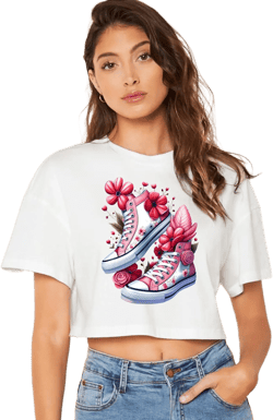 Floral Sneaker Baby Tee Cute Women&#39;s T Shirt Spring Fashion Casual Wear Gift for Her Cute Graphic Tee
