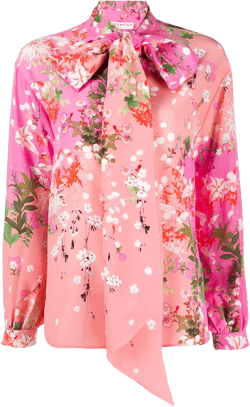 floral-print bow-tie blouse
