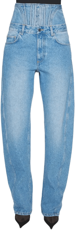 corset-detail curved jeans