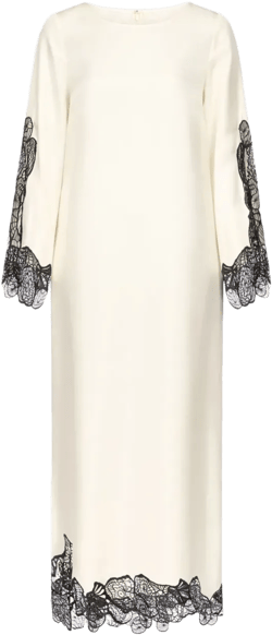 lace-trimmed long-sleeved asymmetric day dress
