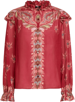 ruffled paisley-print blouse