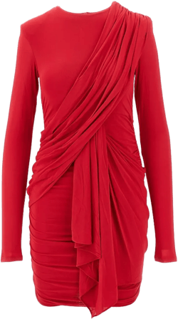 draped long-sleeve mini dress