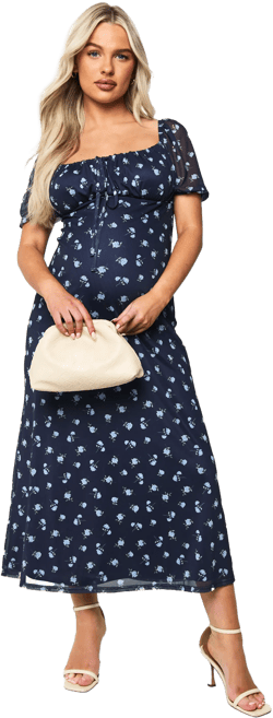 Maternity Ditsy Mesh Ruched Midaxi Dress