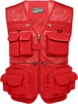Flygo Men's Fishing Vest Utility Lightweight Outdoor Travel Safari Photo Cargo Vest with 16 Pockets Medium Red-mesh