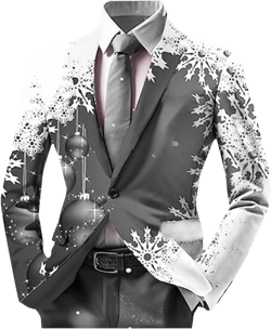 Mens Christmas Blazer Ugly Jacket Lightweight Xmas Snowflake Printed One Button Business Office Jacket Work Blazers A1-grey Large