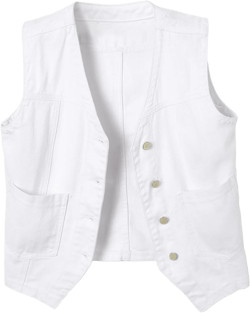 Ladyful Women's Sleeveless Denim Vest V Neck Button Down Jean Waistcoat Jacket White X-Large