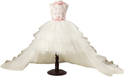 Adela Lace High Neck Pageant Dresses Ball Gown Hi-Low Appliques Kids Wedding First Communion Dress with Train AR028 White