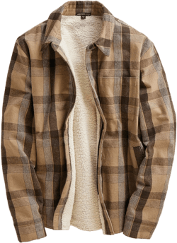 Zip Front Sherpa Lined Plaid Jacket - Tan/Brown