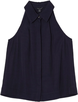 Tall Premium Viscose Linen Halter Collared Woven Sleeveless Shirt | Karen Millen