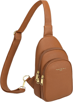 INICAT Crossbody Sling Bags Fanny Packs Leather Purses Chest Bag for Women Brown
