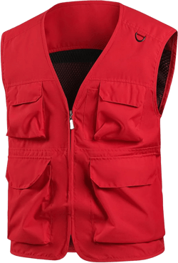 Cambkatl Men's Plus Size Fishing Vest Casual Lightweight Outdoor Work Safari Travel Cargo Waistcoat Jacket with Multi Pockets 01 Red Medium