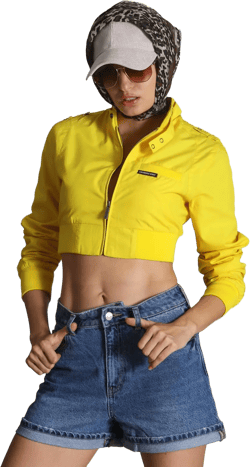 Members Only Mini Cropped Jacket Women Trendy Racer Jacket X-Large Yellow