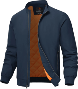 TBMPOY Men's Winter Lightweight Bomber Jackets Water Resistant Fall Casual Windbreakers Quilted Full Zip Windproof Work Coats XX-Large Navy