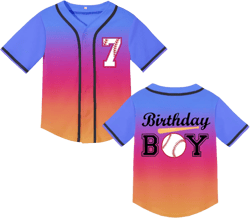 Kids Baseball Jersey Birthday Boy Shirt Birthday Outfit Personalized Sport Party Tee 7-10 Years Old Blue/Red/Orange 7th 8 Years