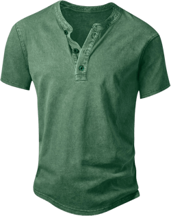 NITAGUT Mens Distressed Henley Shirts Retro Short Sleeve Cotton Tee Shirts Casual Button Down Washed T-Shirts XX-Large Z Army Green