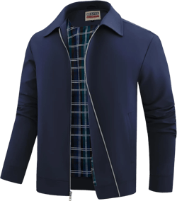 WULFUL Men's Lightweight Jackets Casual Windbreaker Stylish Light Golf Work Dress Business Navy XX-Large