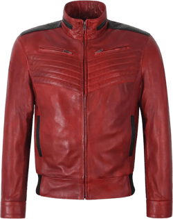 Men's Bomber Real Leather Jacket Red Black Biker Motorcycle Blouson Style Jacket 9015 Large Red