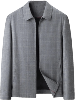 Men's Spring Fall Plaid Lapel Jacket Casual Business Zipper Coats Lapel Social Office Streetwear XX-Large Gray