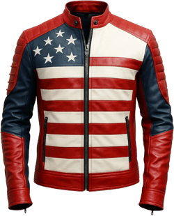 H&D Clothing USA Flag Leather Jacket Mens Red Leather Jacket American Flag Red and White Motorcycle Jacket XX-Large Red+white